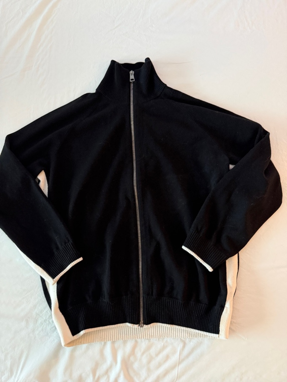 Theory Black Zip Up Cardigan Jacket White Trim Petite 2P